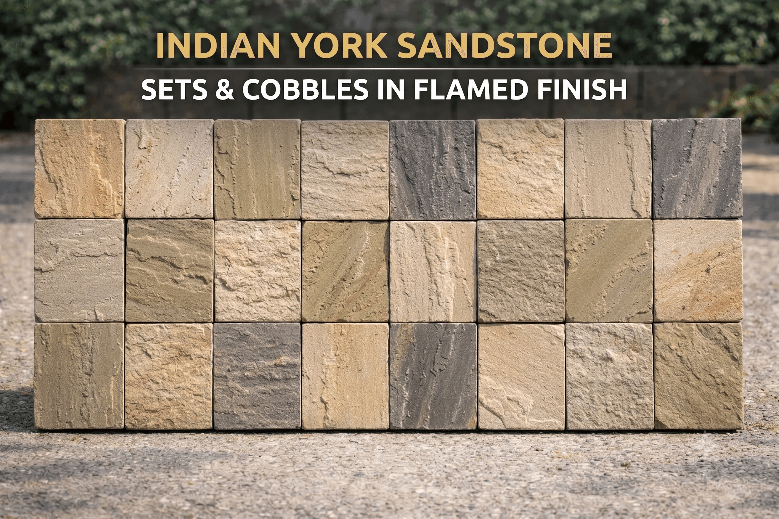 Indian York Sandstone Sets & Cobbles in Flamed Finish
