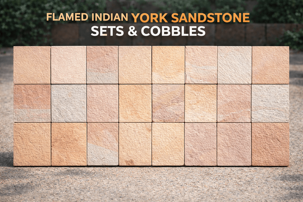 Indian York Sandstone Sets & Cobbles in Flamed Finish